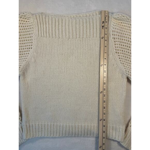 LoveShackFancy Ivory Cream Alpaca Sweater Small Knit Pullover Puff Sleeve - Picture 11 of 11